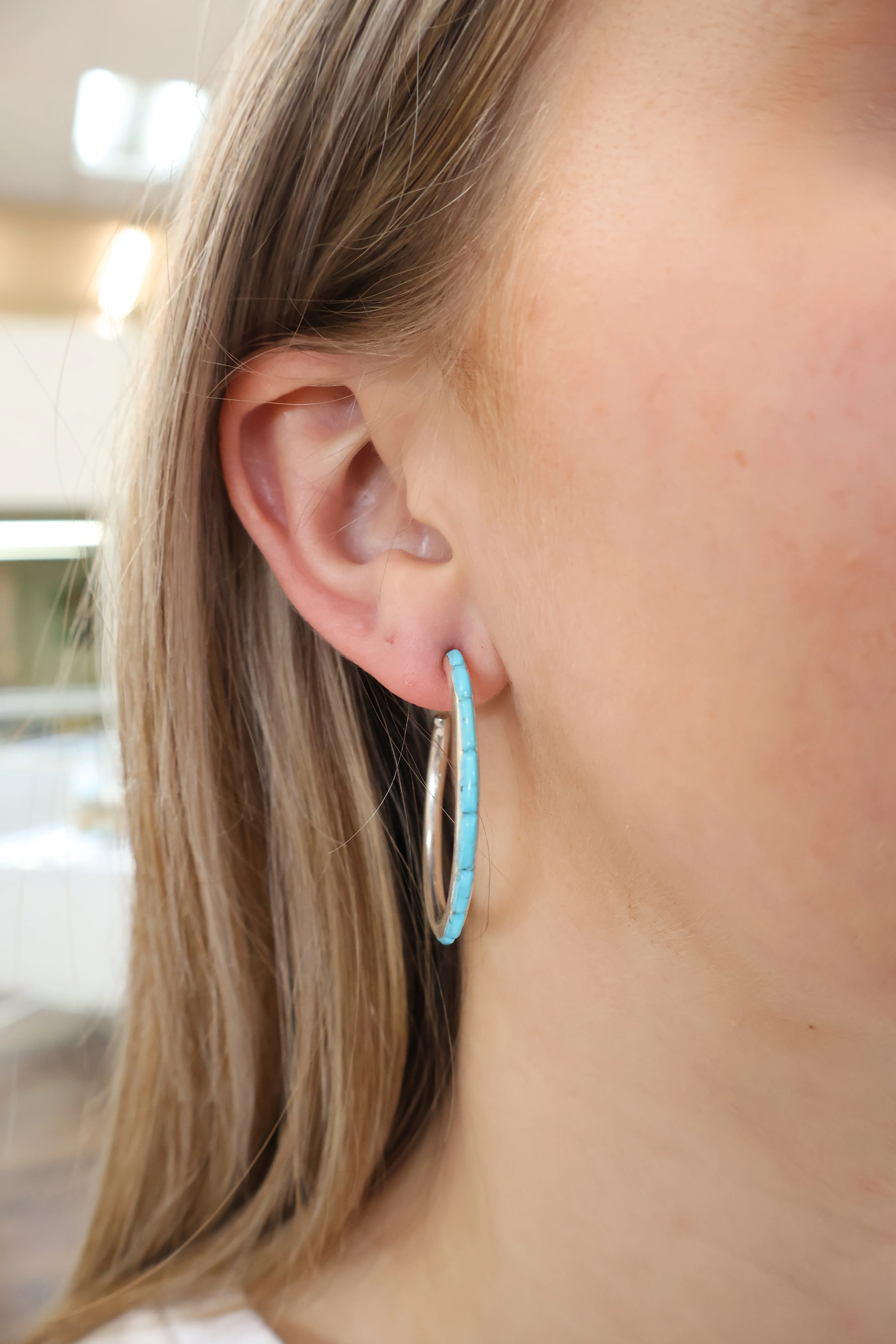 1 1/2" Turquoise Hoops - Image 2