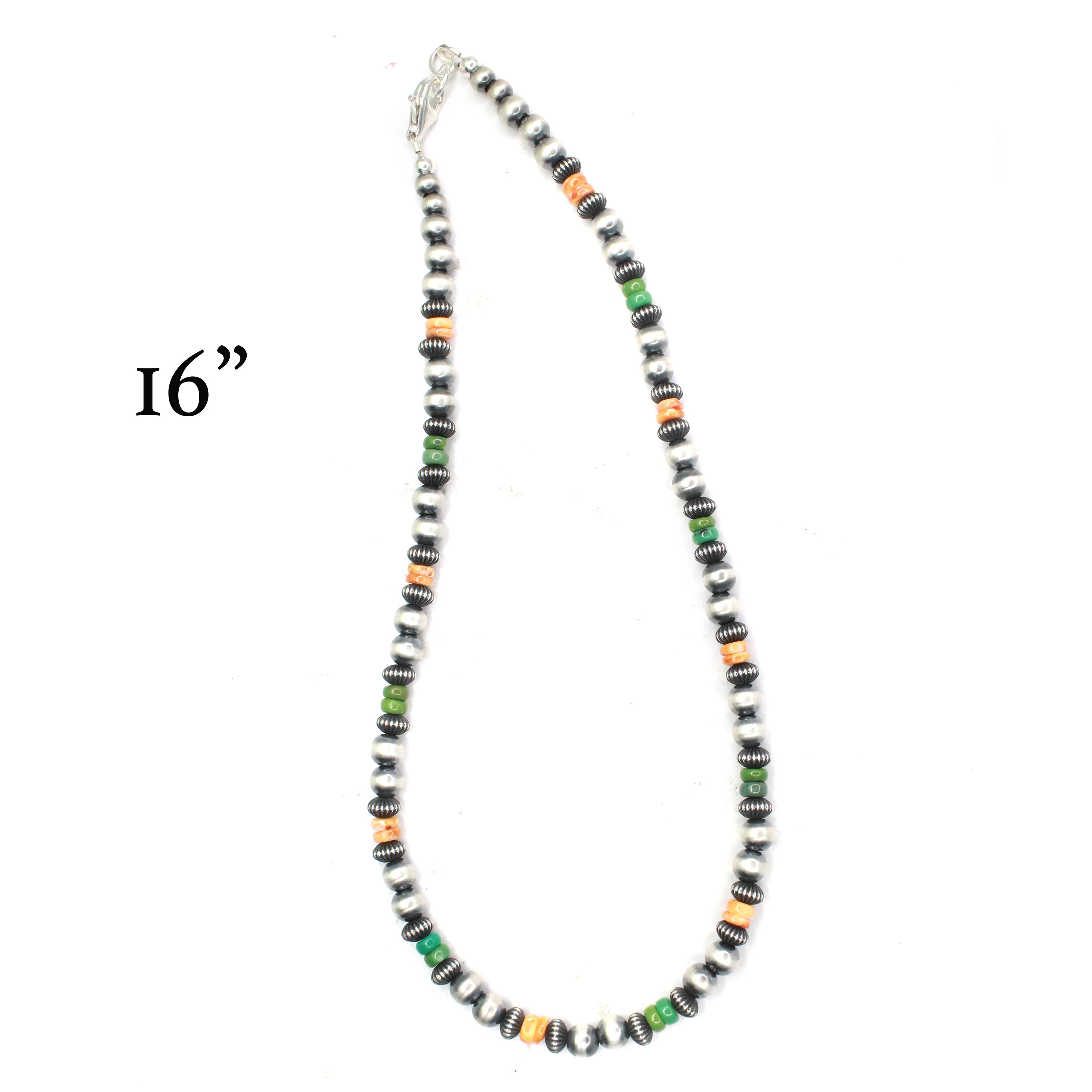 6mm Navajo Pearls - Orange Spiny Oyster/Green Turquoise - Image 3