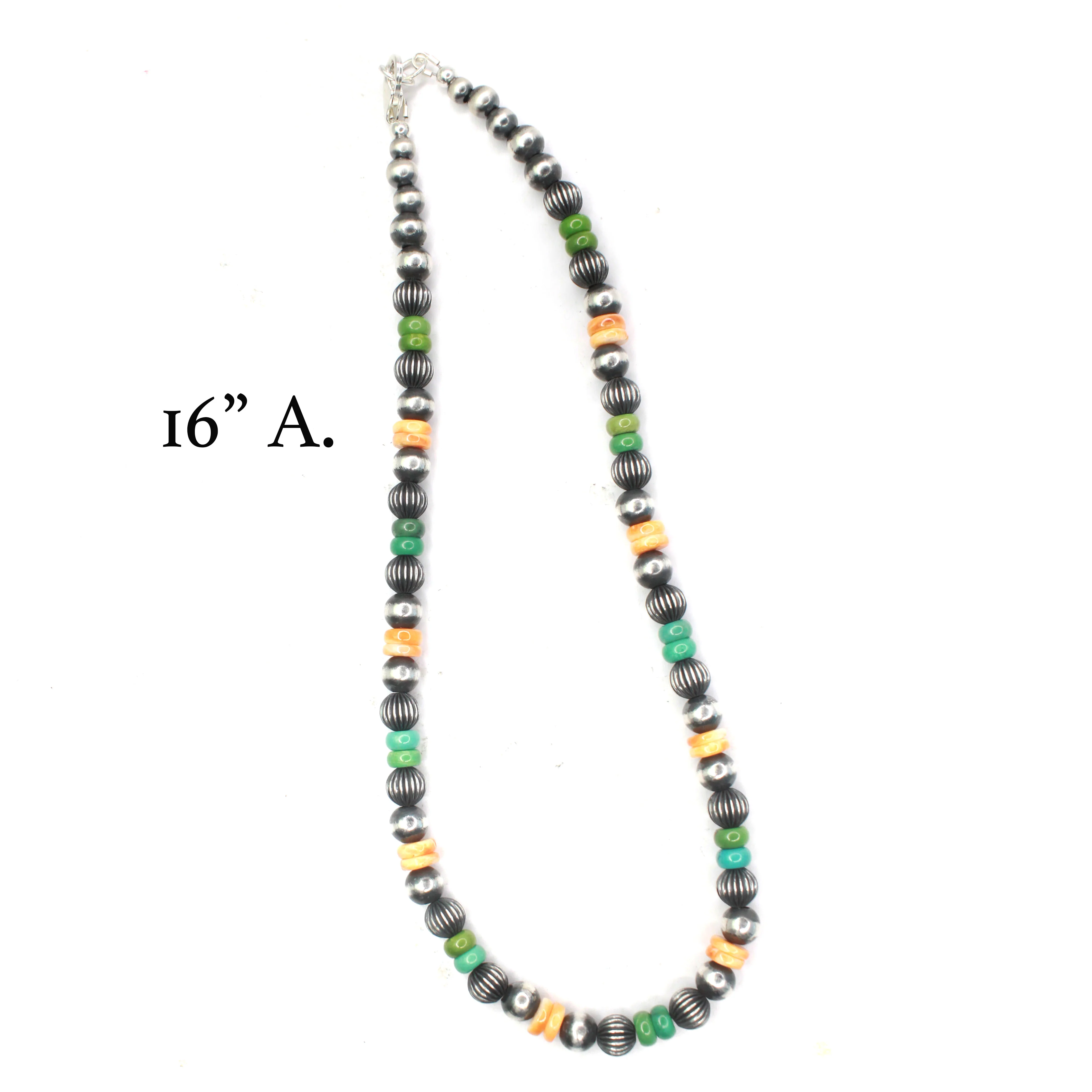 8mm Navajo Pearls - Orange Spiny Oyster/Green Turquoise - Image 3