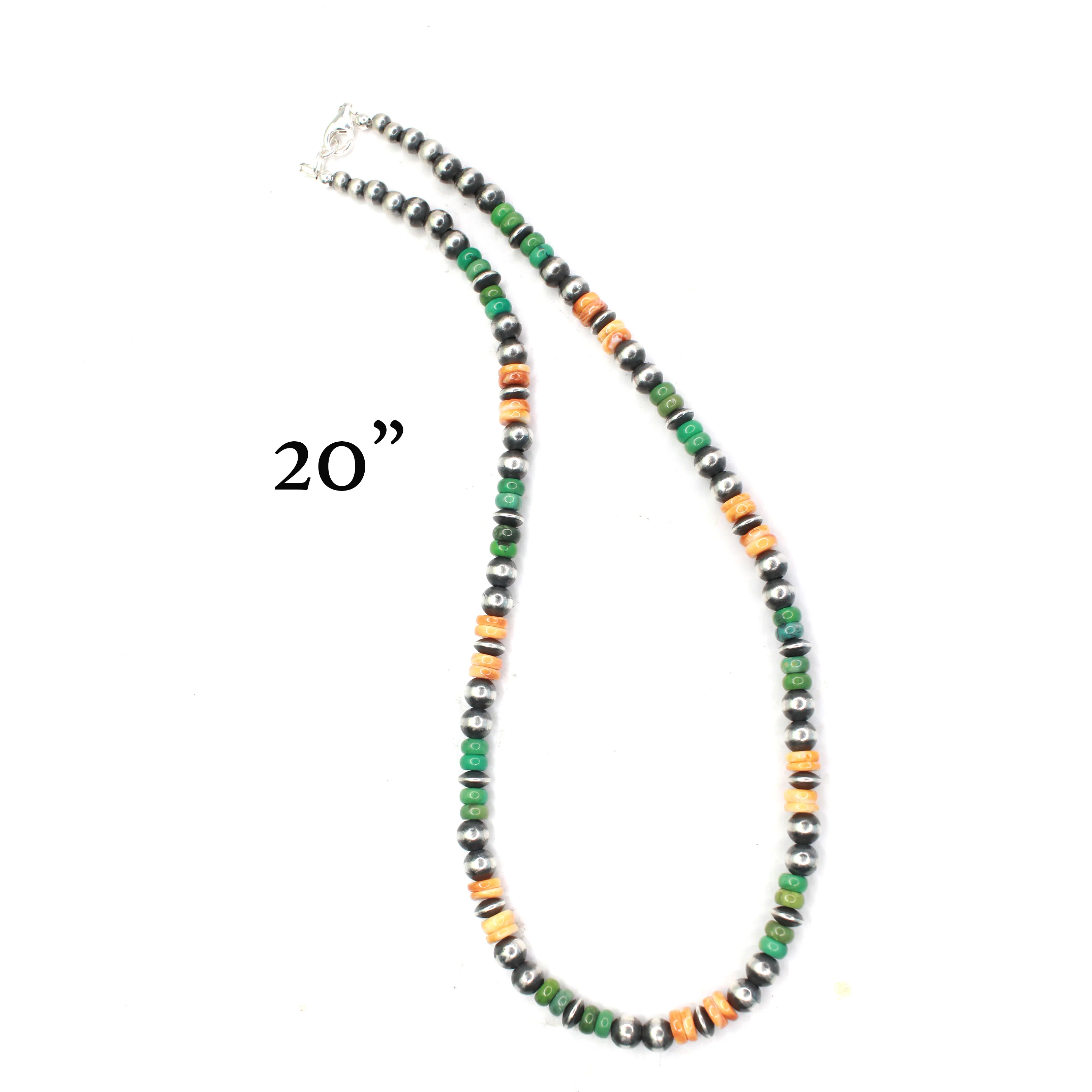 8mm Navajo Pearls - Orange Spiny Oyster/Green Turquoise - Image 5