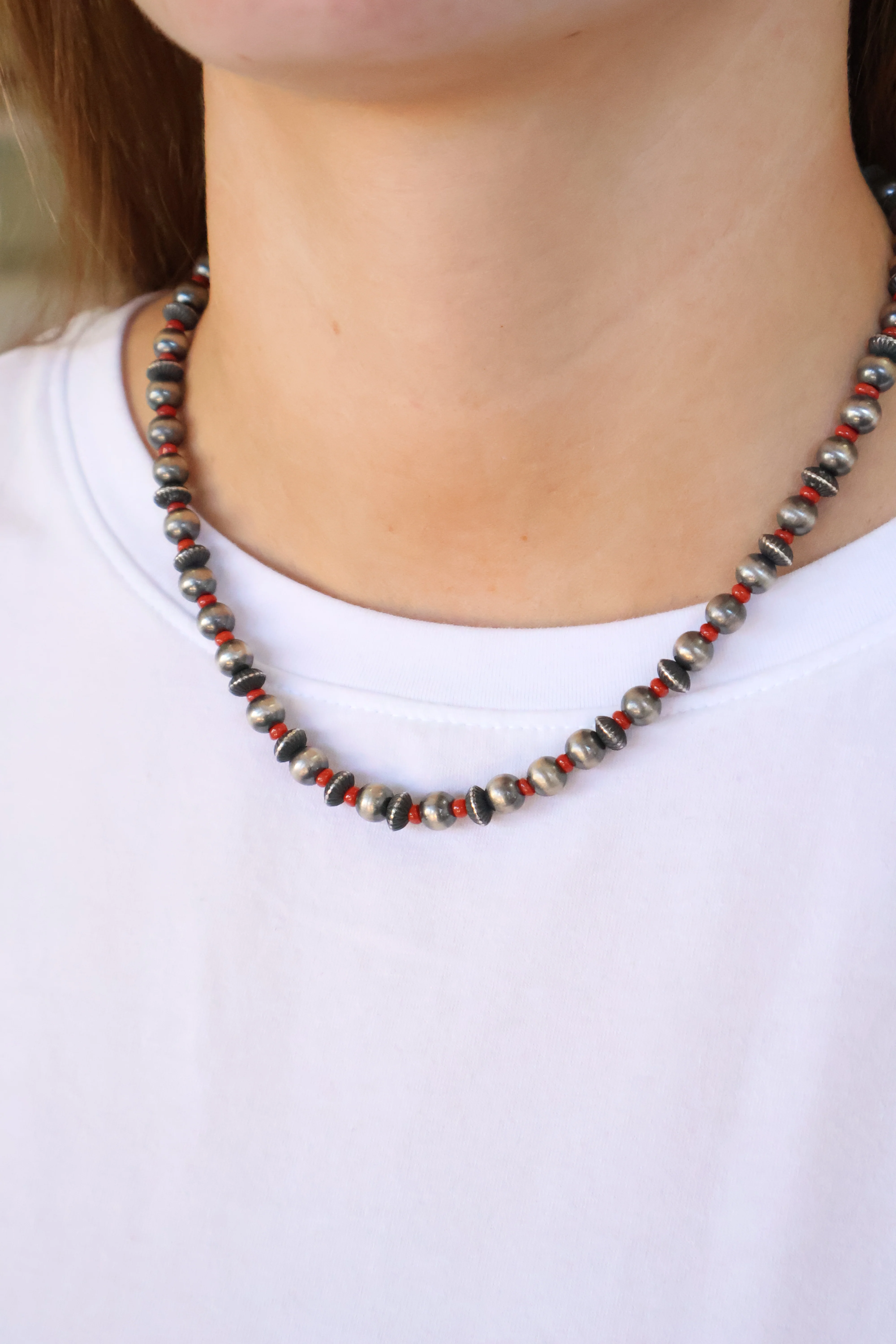 7mm Navajo Pearls - Coral - 18" - Image 2
