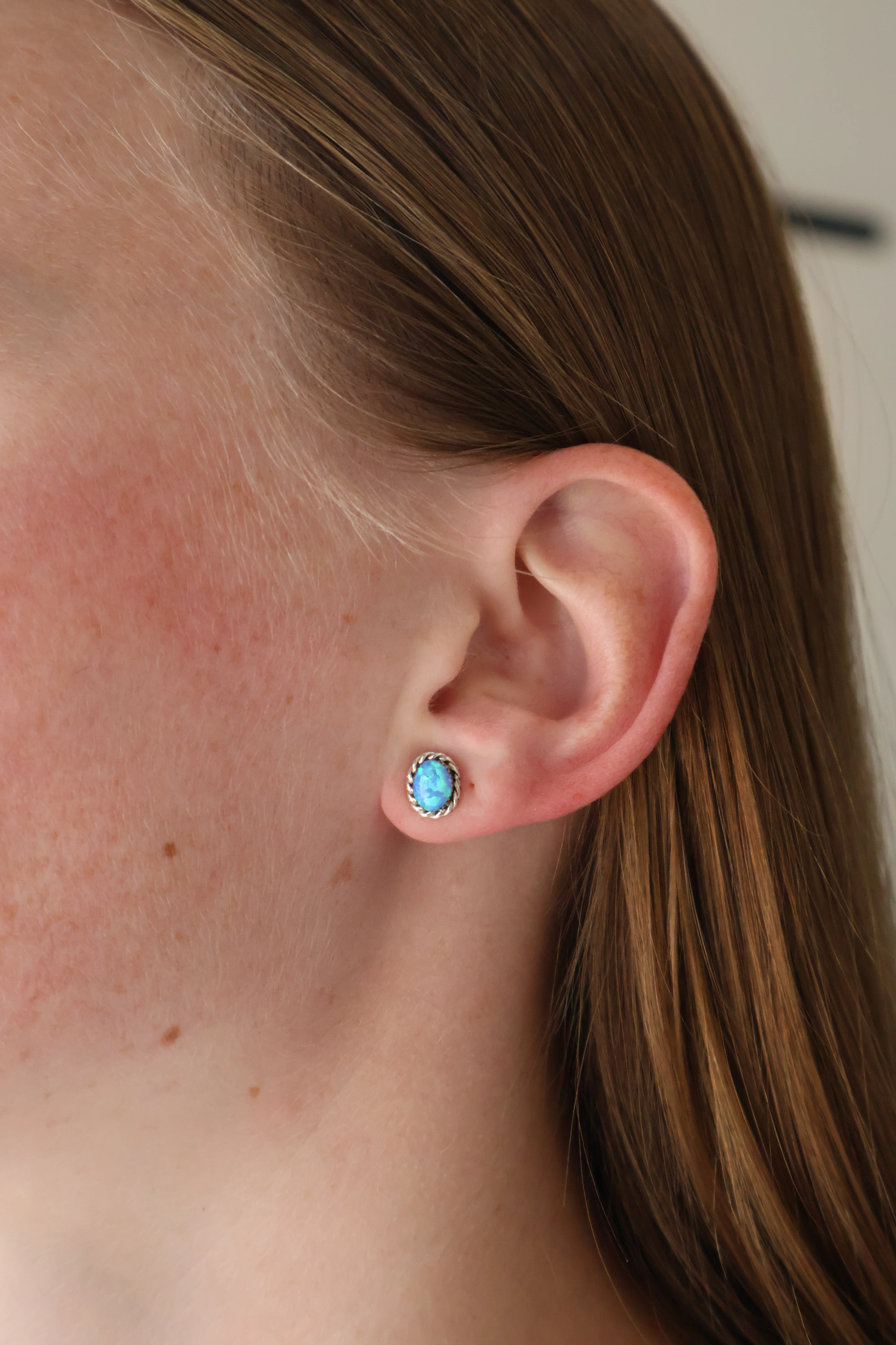 Double Twist Oval Studs - Blue Opal - Image 2