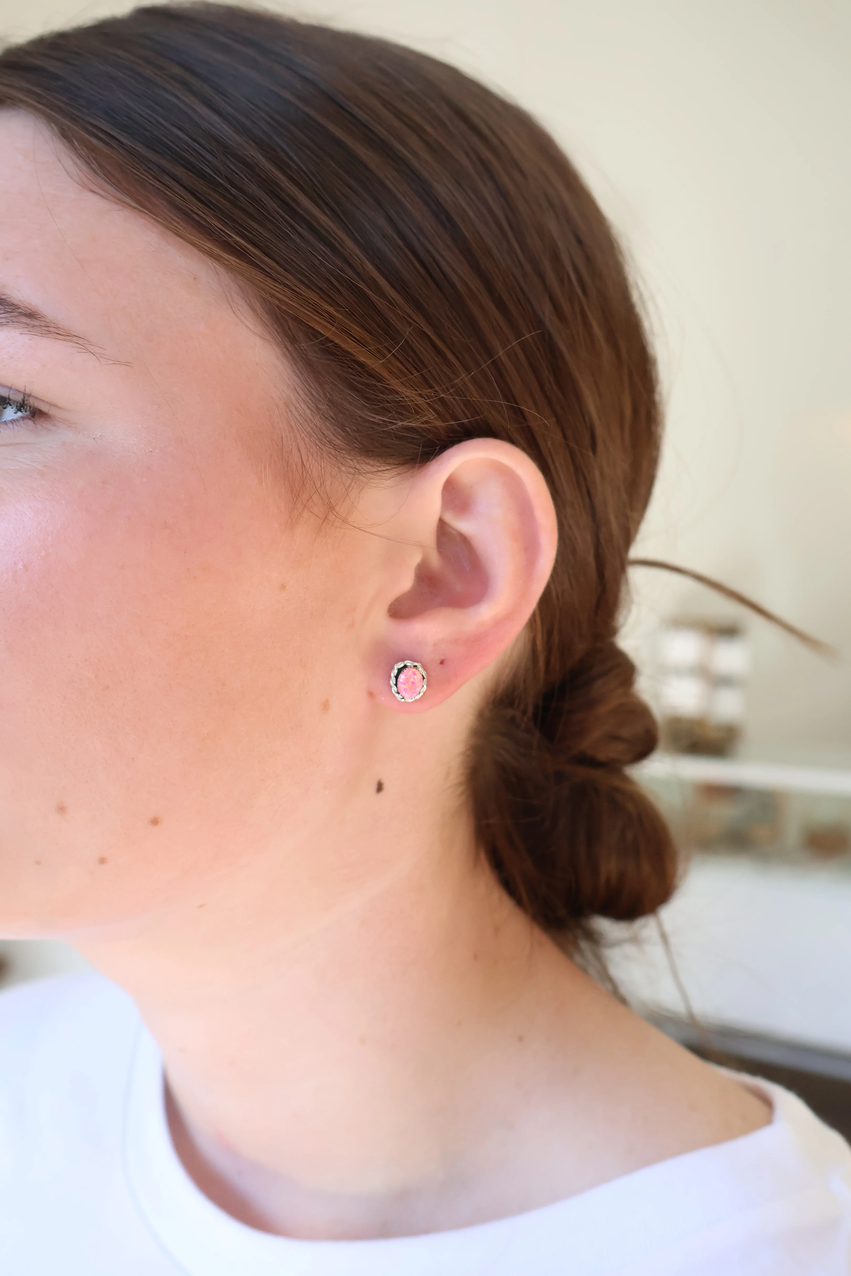 Double Twist Oval Studs - Pink - Image 2