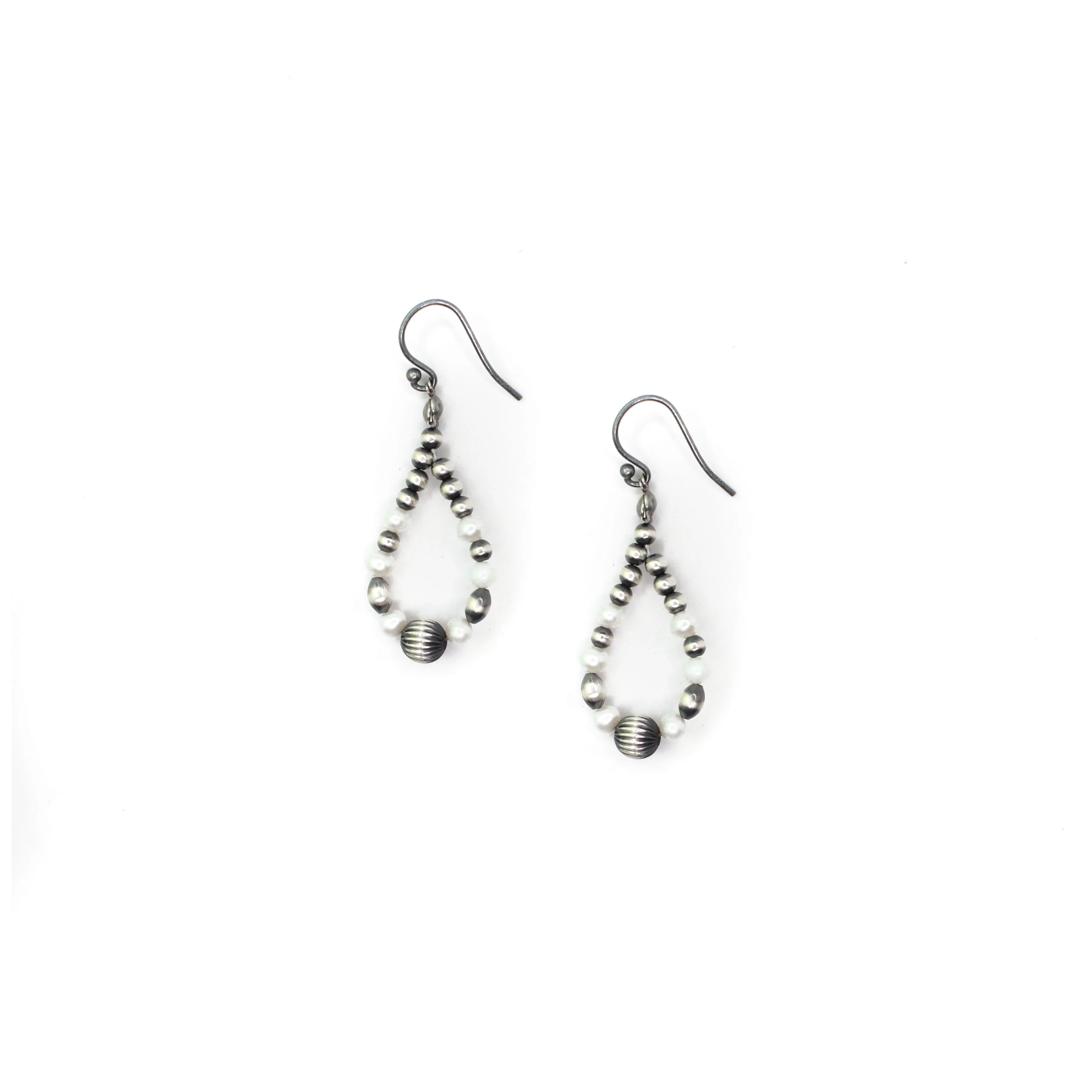 1 3/4" Textured Navajo Pearl Earrings- Fresh Water Pearl