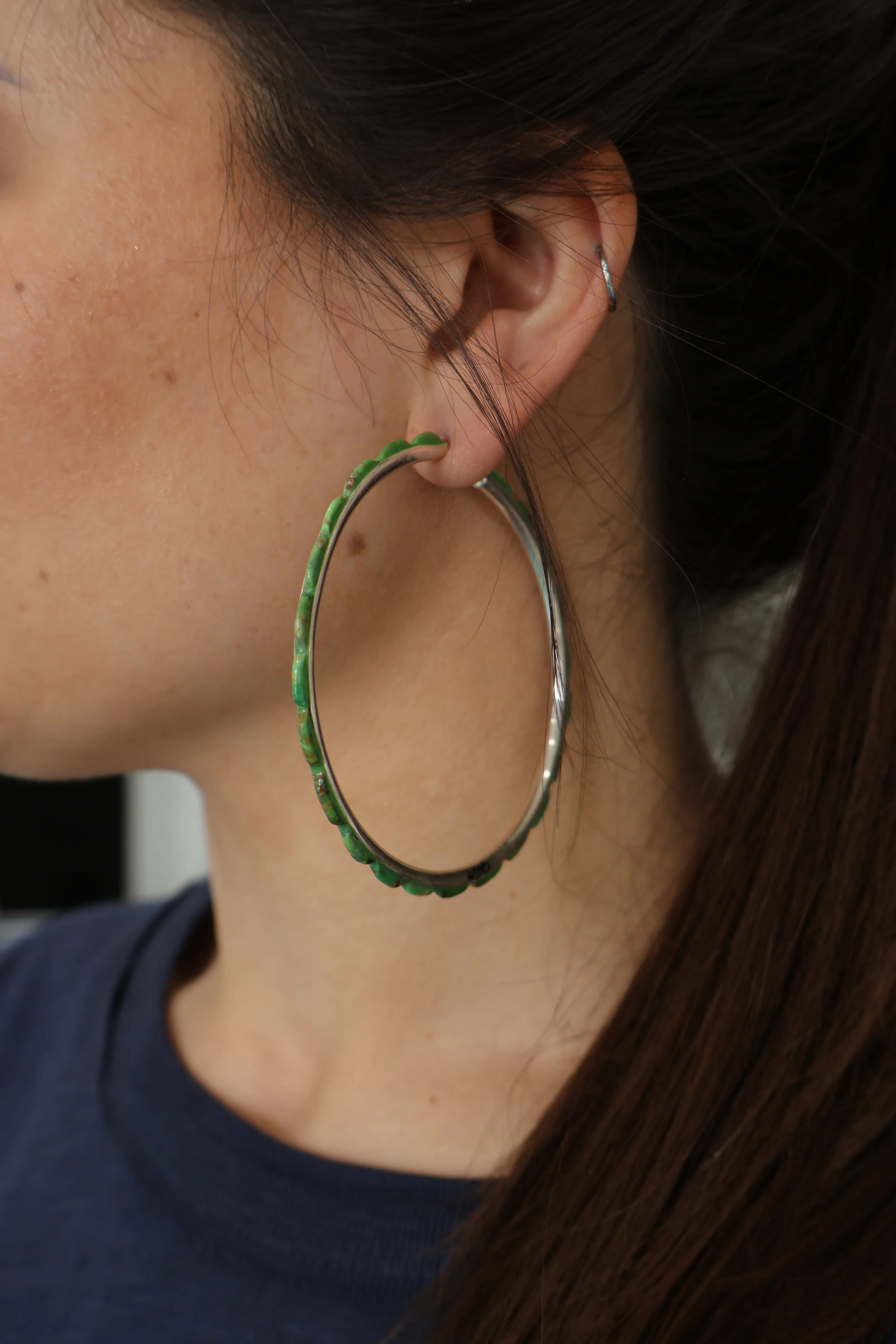 3"  Green Turquoise Hoops - Image 2
