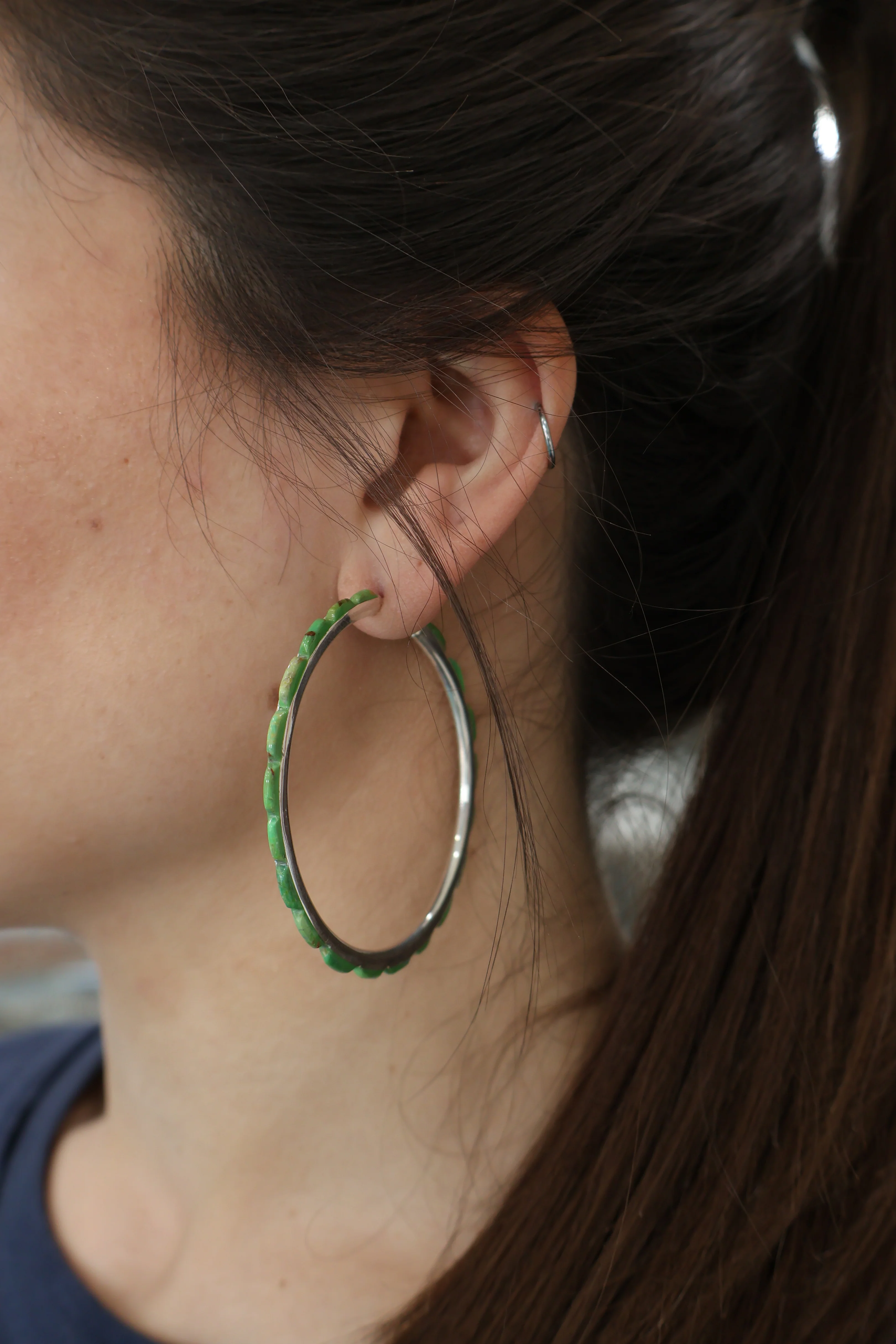 2 1/4" Green Turquoise Hoops - Image 2