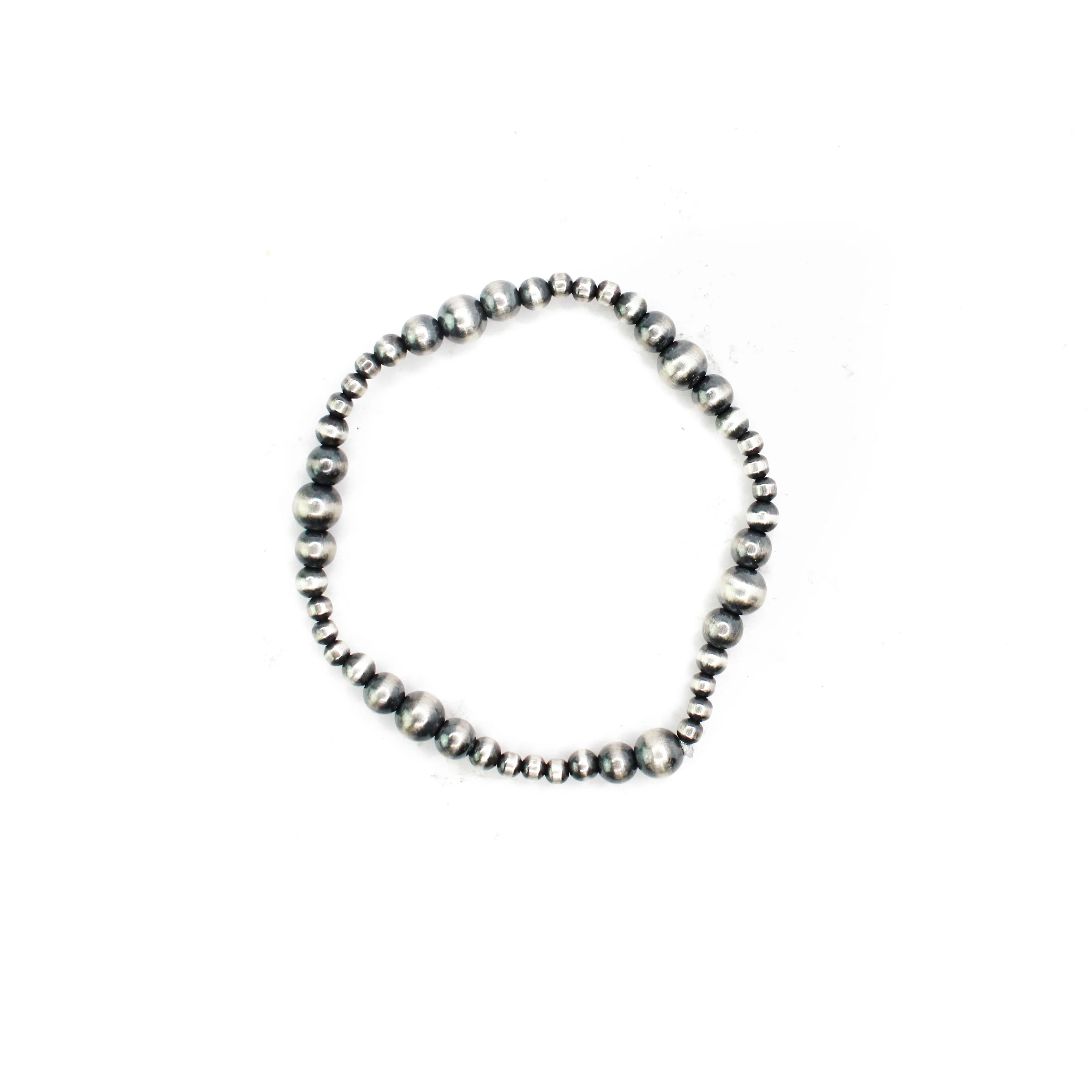 Multi Size Navajo Pearl Stretch Bracelet - Silver