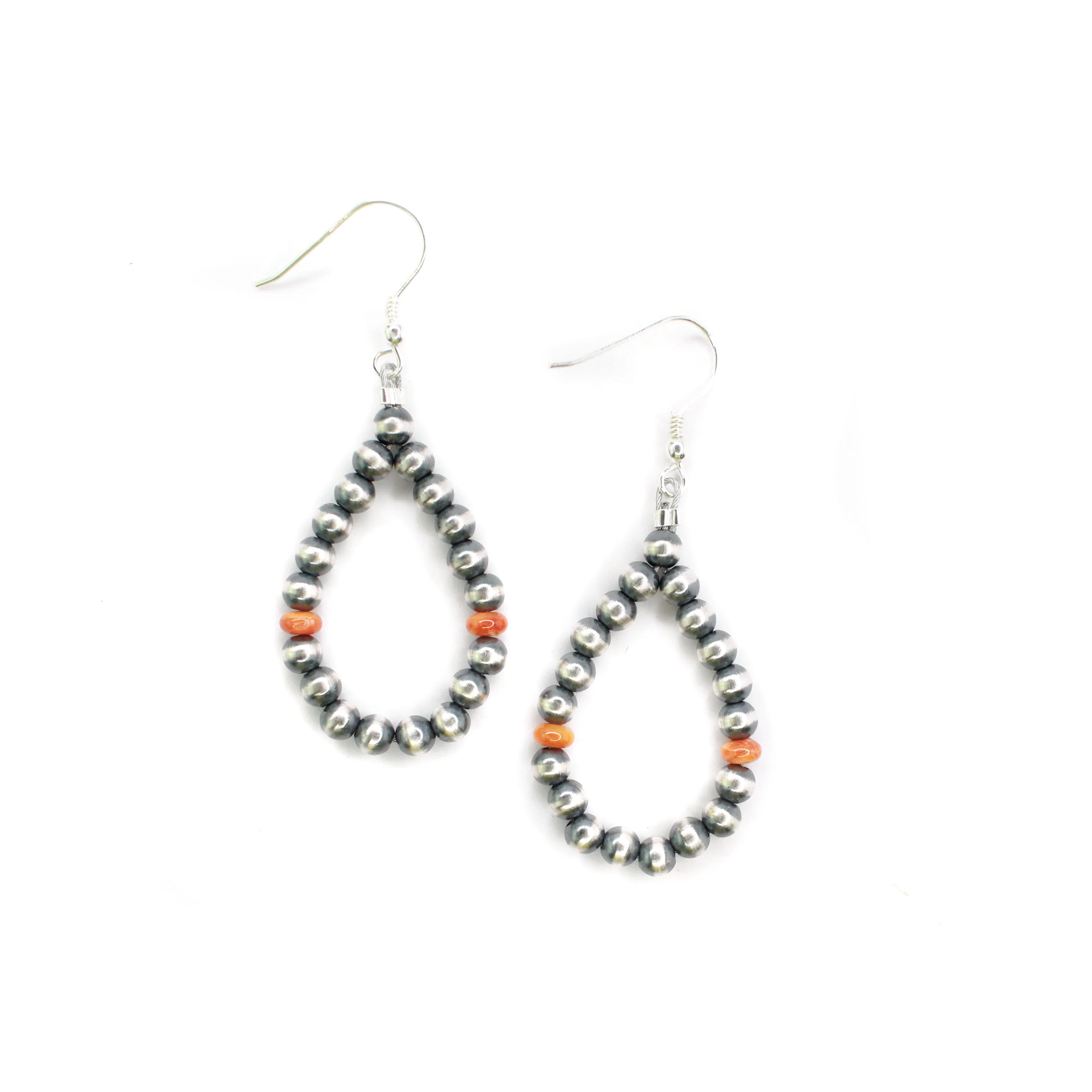 4mm Navajo Pearl Earrings- Orange Spiny