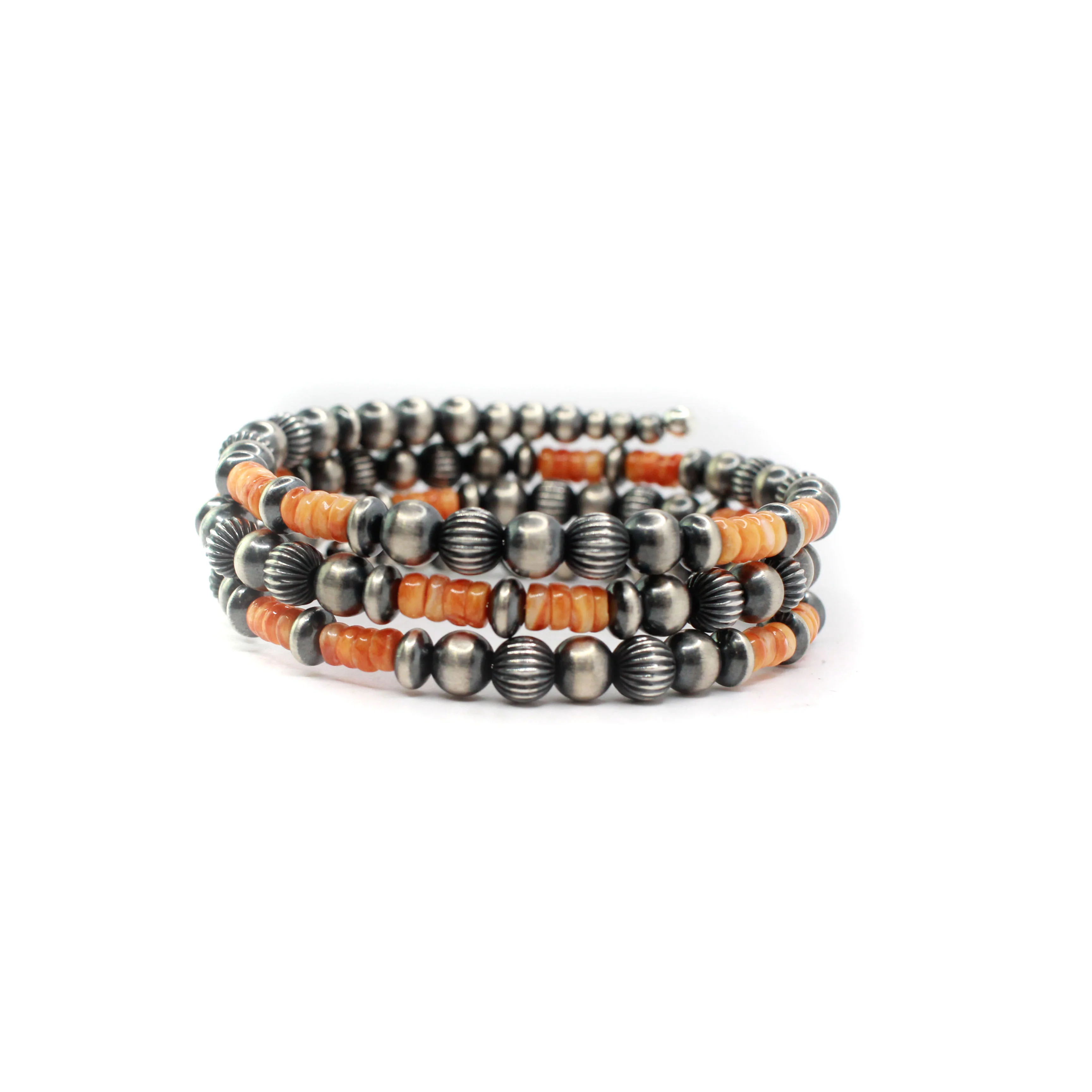 4mm - 7mm Memory Wire Navajo Pearl Bracelet - Orange Spiny