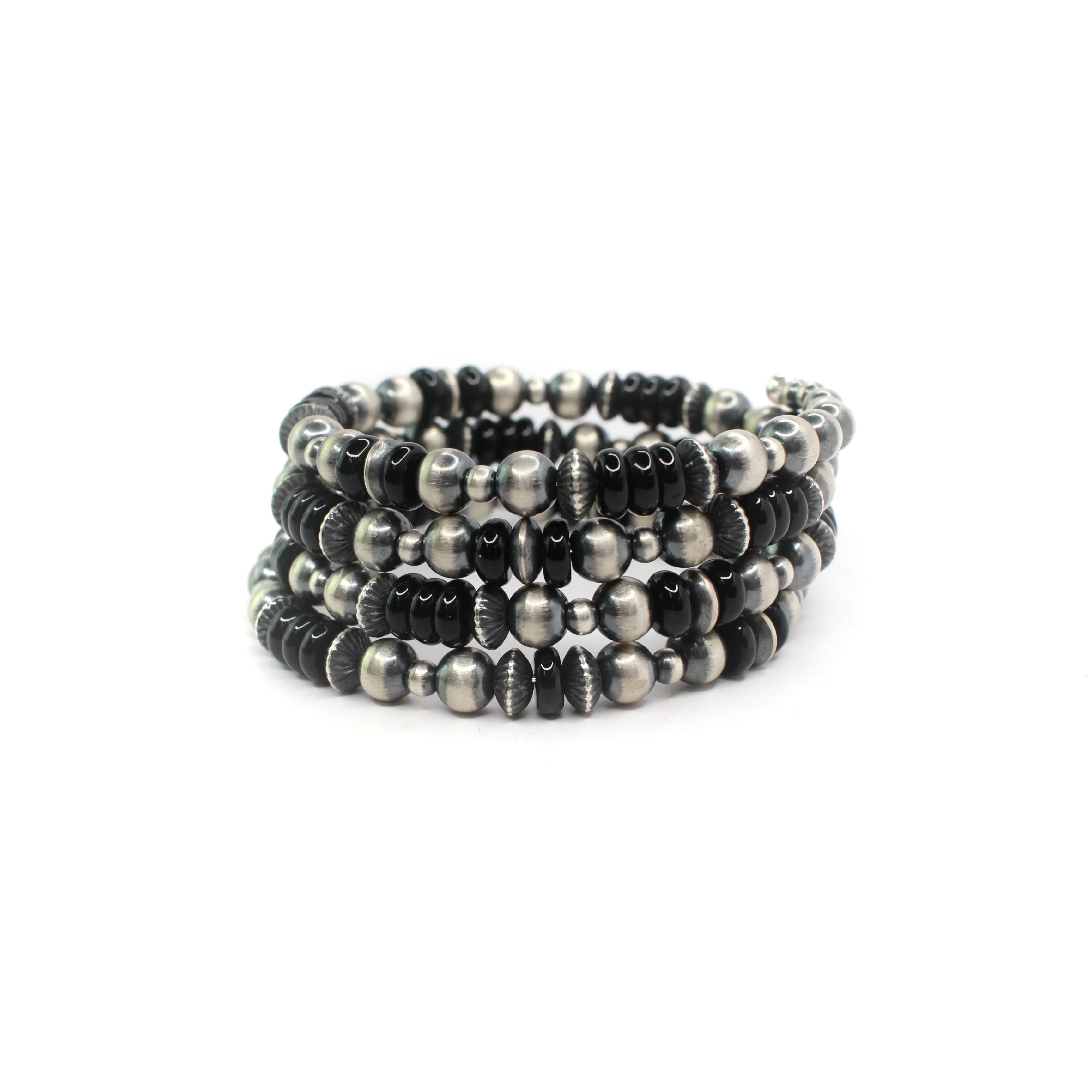 4mm - 7mm Memory Wire Navajo Pearl Bracelet - Onyx