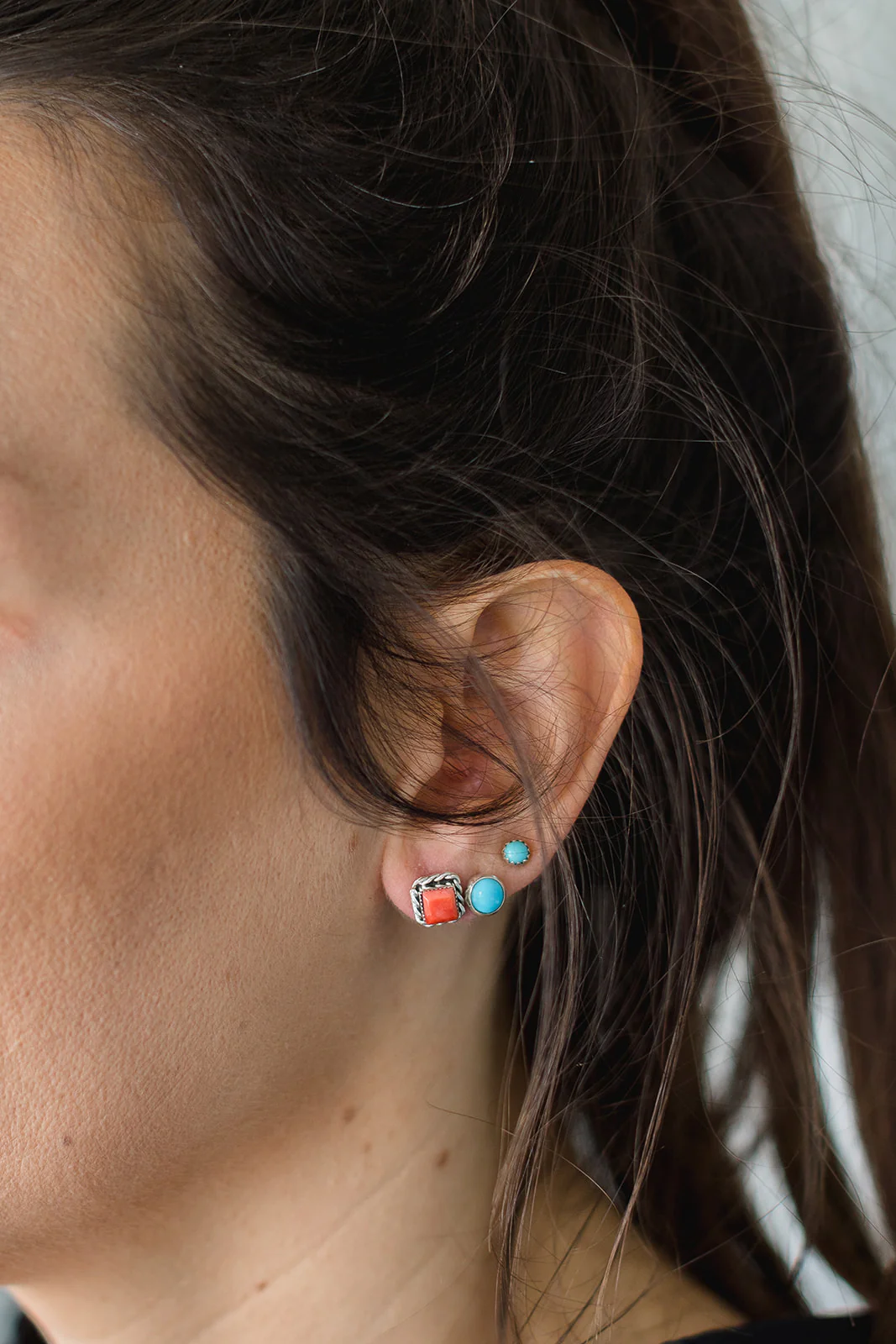 Double Twist Square Studs - Red Spiny Oyster - Image 2