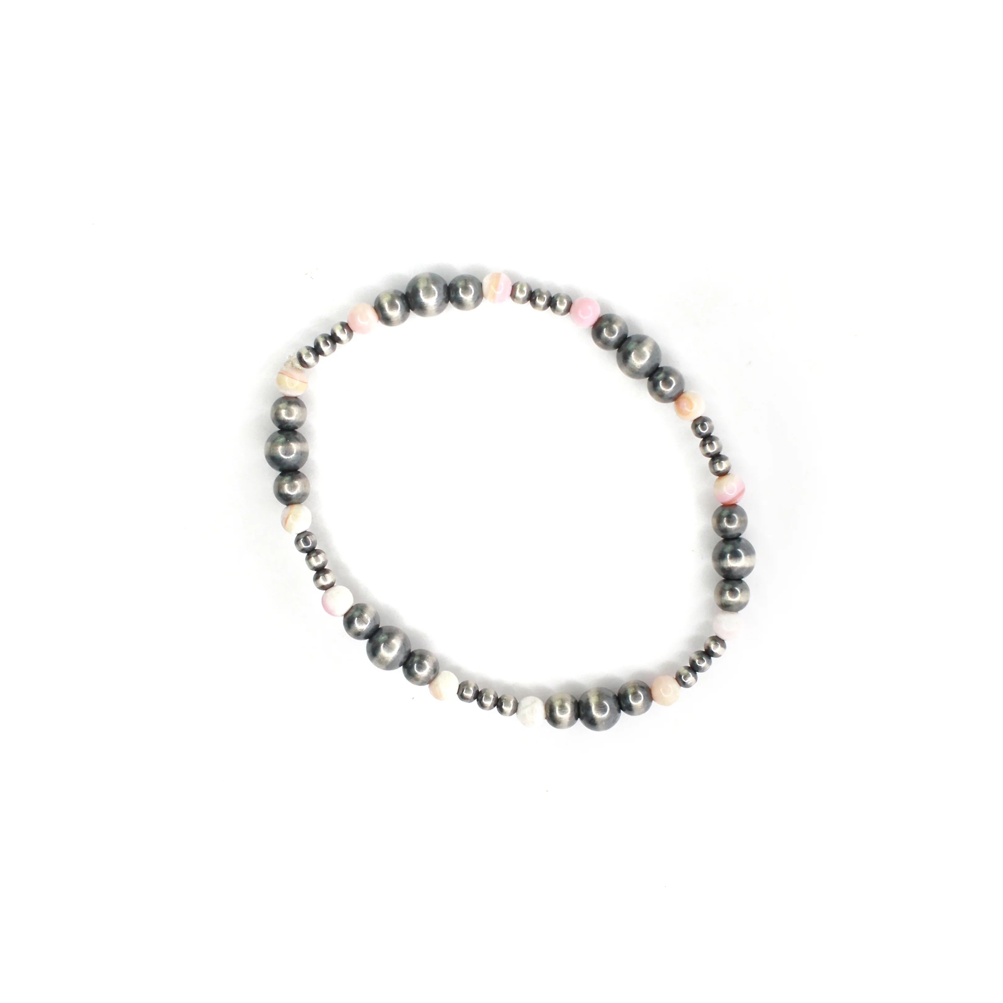 Graduated Navajo Pearl Stretch Bracelet- Pink Conch