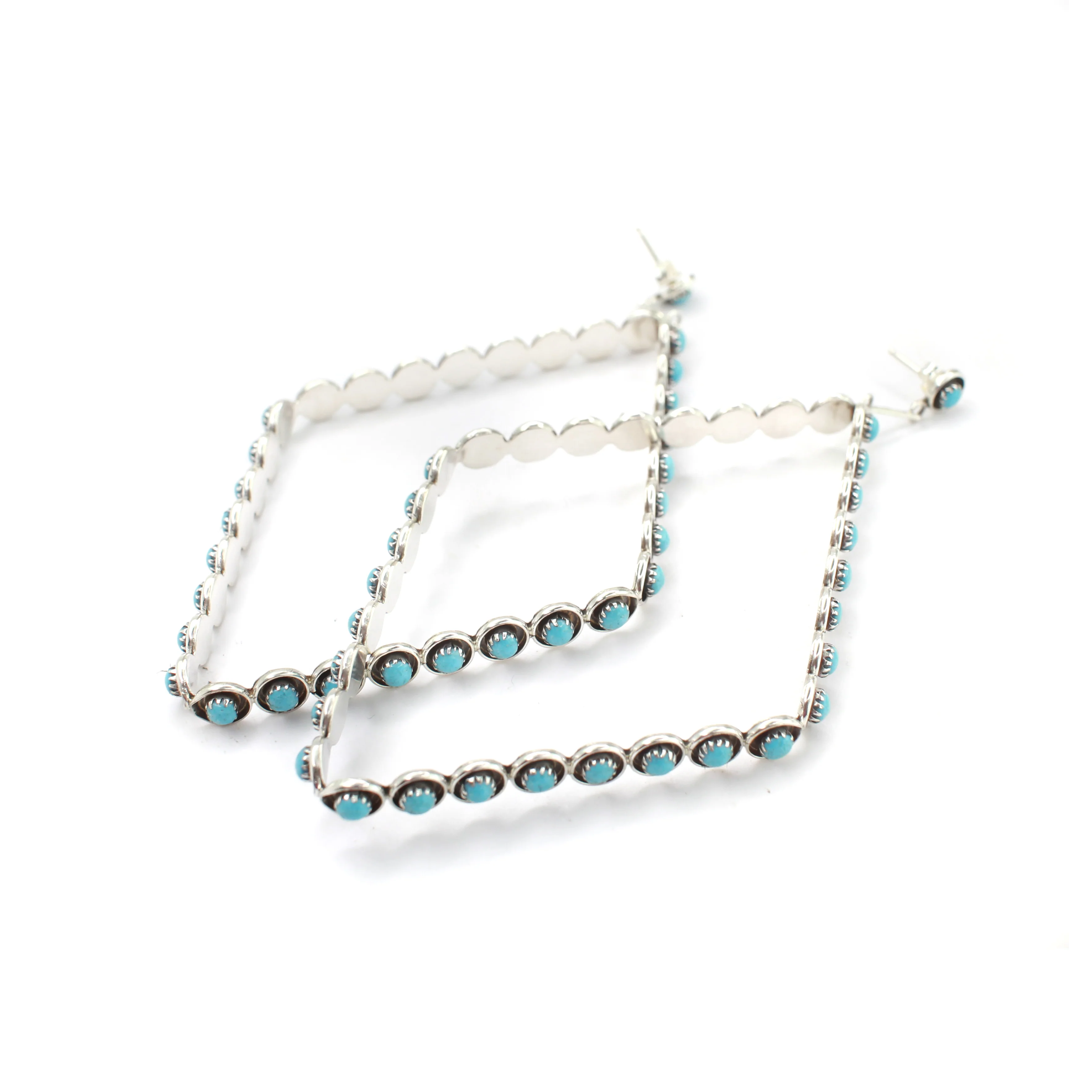 The Post Zuni Diamond Hoops-Turquoise: 4" - Image 4