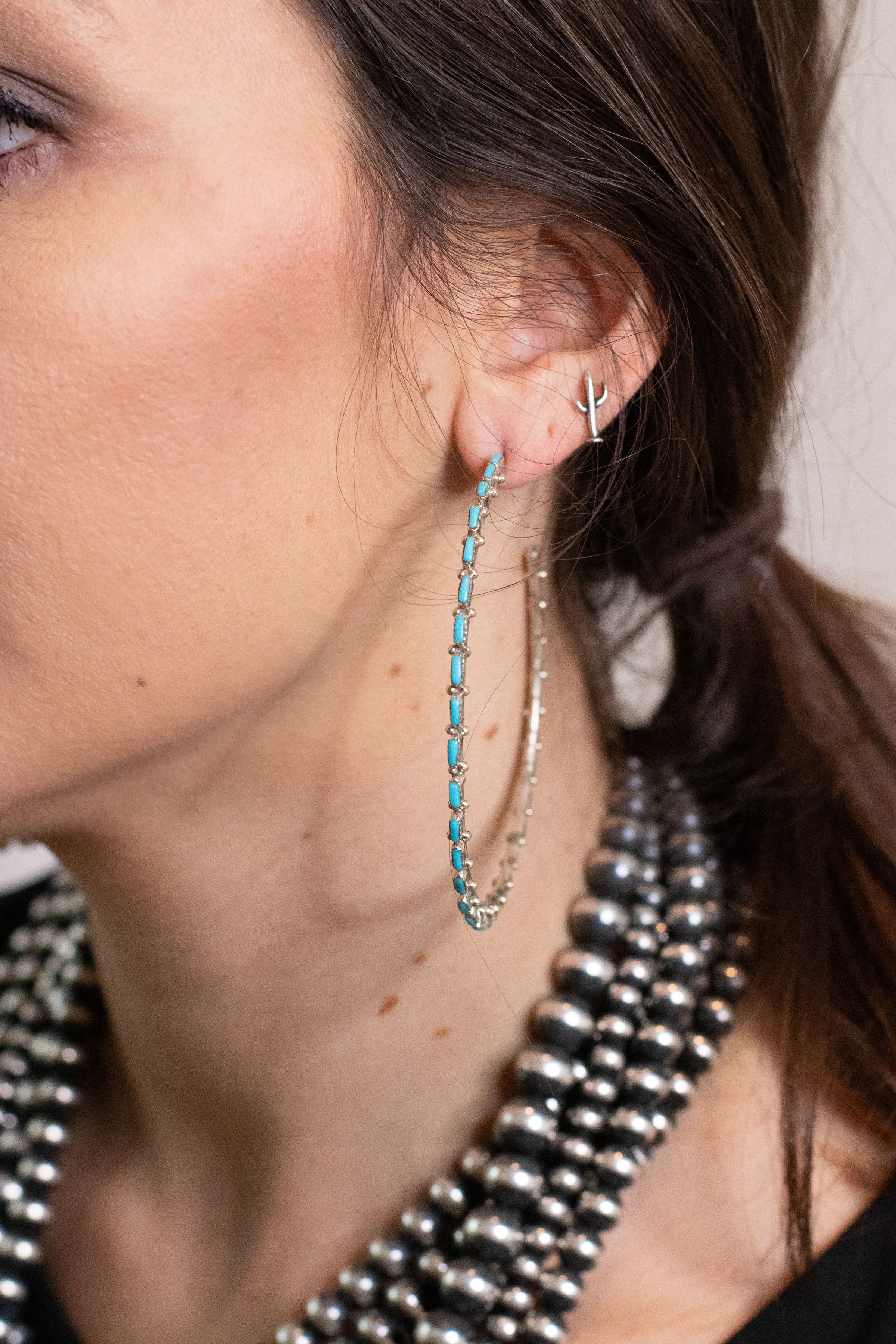 The Original Zuni Hoops - Turquoise: 3" - Image 2