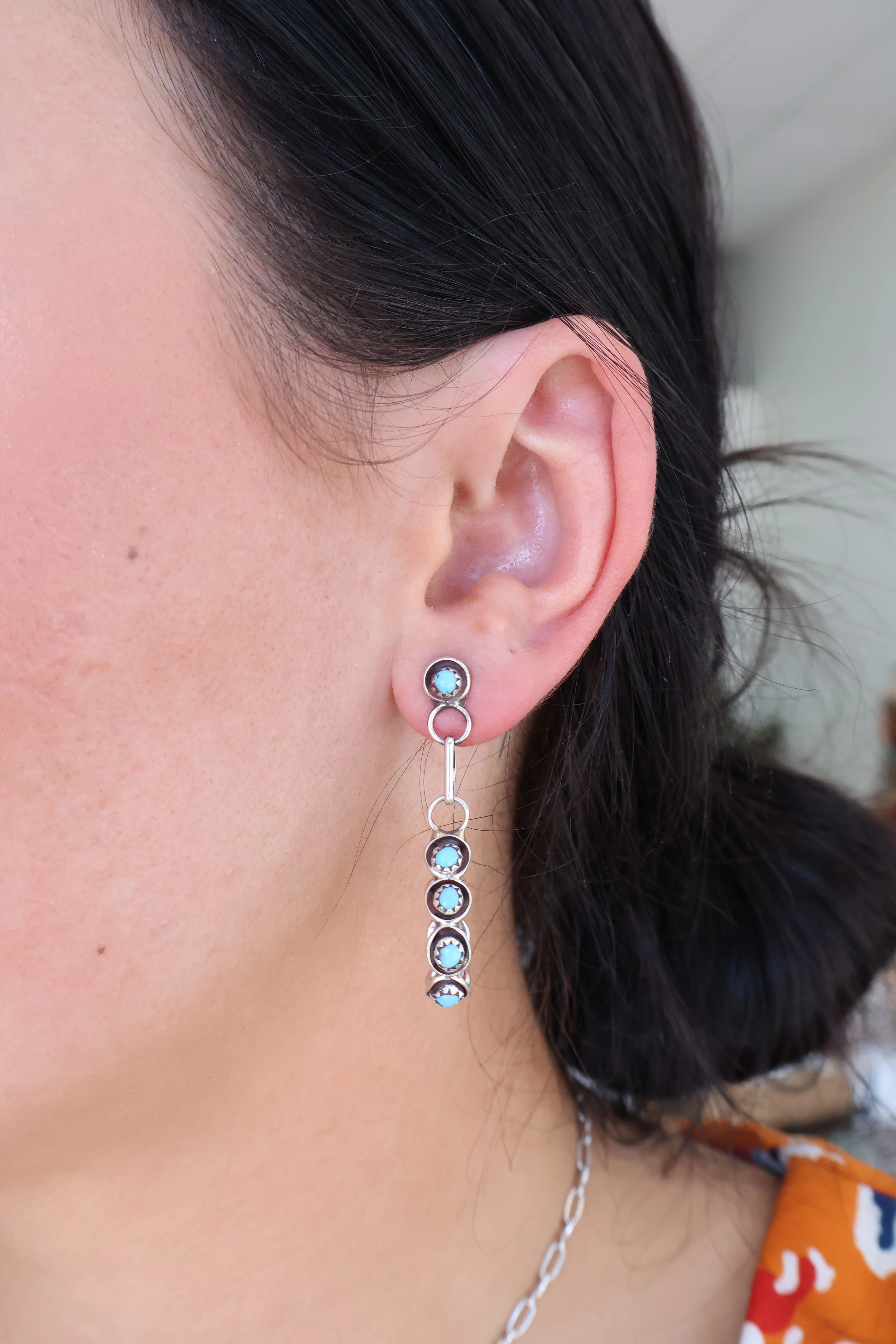 The Post Zuni Teardrop Hoops-Turquoise: 1 1/2" - Image 2
